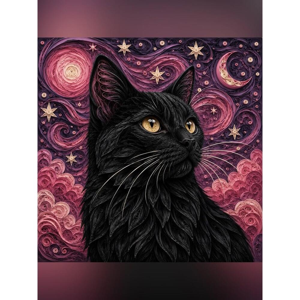 8x8 Black Framed Mystical Black Cat Wall Art Print
